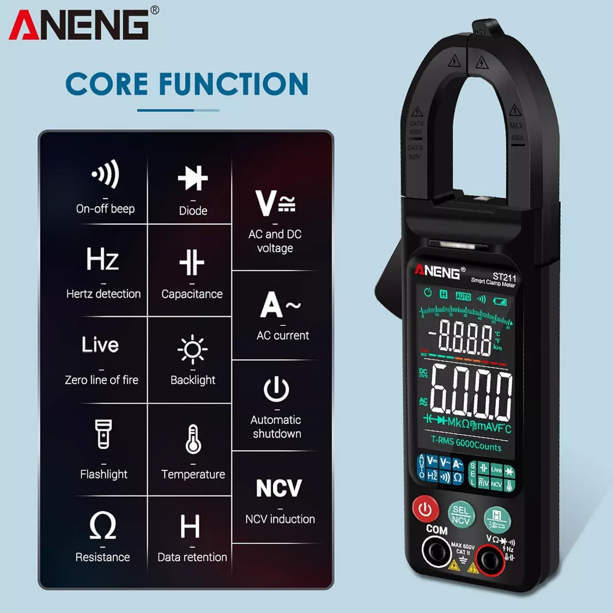 Pinza Amperimetrica Multimetro Digital Voltaje Lcd Gigante ANENG ST211