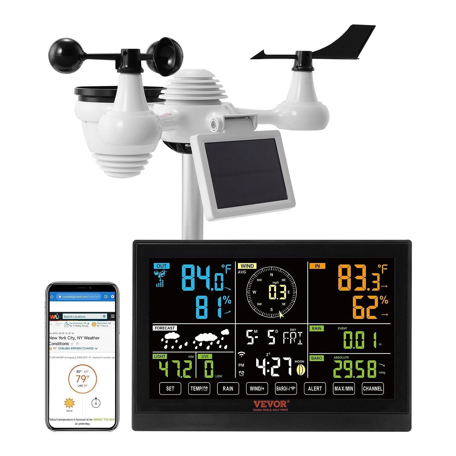 Estacion Metereologica Digital Humedad Temperatura Wifi Vevor 7 en 1