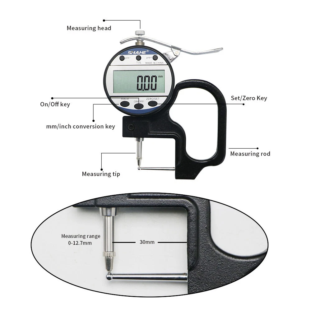 Medidor Espesor Mecanico Digital Rango 10mm Profundidad 30mm